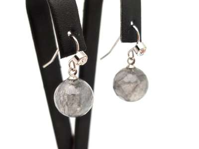 Fülbevaló faz golyó achát szin szürke bedugós str 12mm