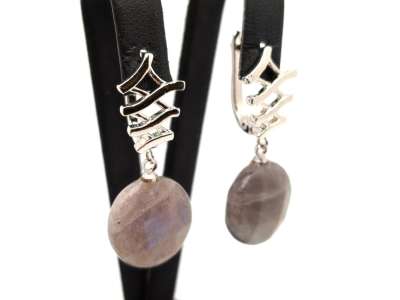 Fülbevaló fazettált kör labradorit hullám záras 16mm