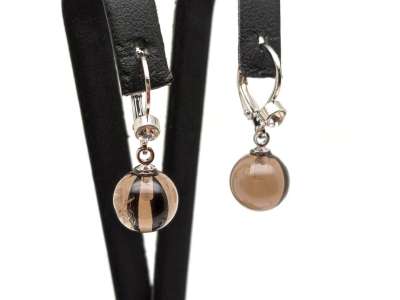 Fülbevaló golyó füstkvarc záras strasszos 10-11mm