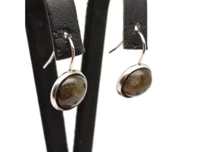 Fülbevaló lencse labradorit bedugós fém kerettel 12mm