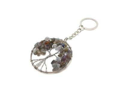 Életfa drótos labradorit kulcstartó 5cm