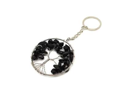 Életfa drótos obszidián kulcstartó 5cm