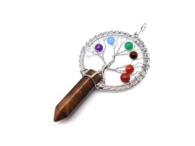 Életfa ezüst drót csúcs tigrisszem medál 5x9cm