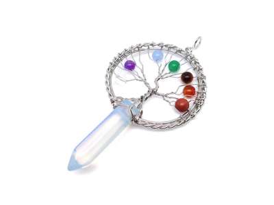 Életfa ezüst drót csúcs opalit medál 5x9cm