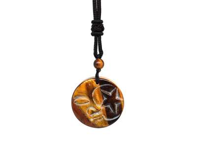 Kör hold csillag tigrisszem medál zsinóron 3,5cm
