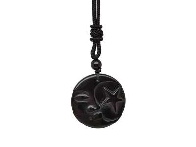 Kör hold csillag obszidián medál zsinóron 3,5cm