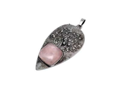 Csepp fém életfa rózsakvarc medál 3x5cm