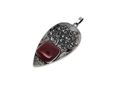 Csepp fém életfa karneol medál 3x5cm