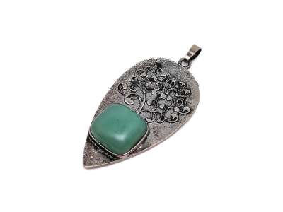 Csepp fém életfa aventurin medál 3x5cm