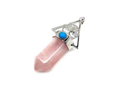 Csúcs fém életfa rózsakvarc medál 3x5,5cm