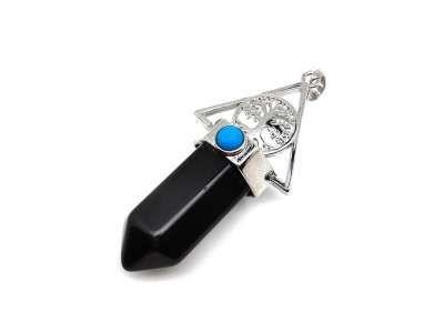 Csúcs fém életfa obszidián medál 3x5,5cm