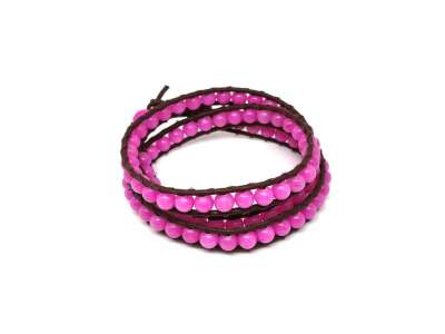 Jáde szin rózsa golyó 6mm bőrrel font karkötő 58cm