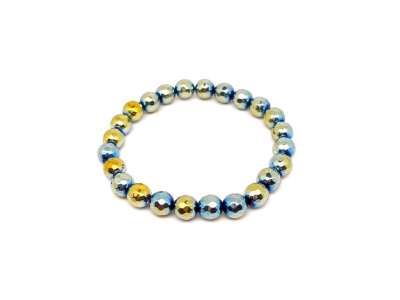 Achát hatsz. faz aura sárga kék golyó kari 7-8mm