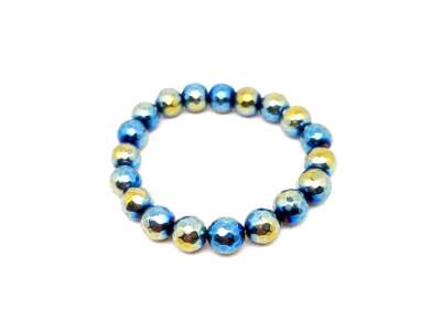 Achát hatsz. faz aura sárga kék golyó kari 10-11mm