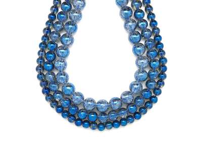 Üveg roppantott aura szin kék golyó 6-7mm– ékszerkészítő alapanyag (füzér)