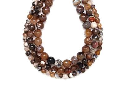 Achát tűz fazettált szinezett barna golyó 10-11mm– ékszerkészítő alapanyag (füzér)