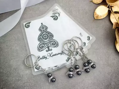 Védőangyal hematit kulcstartó Karácsonyi üdvözlettel 5dbos csomag