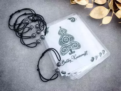 Ünnepi hematit angyal microcord karkötő Karácsonyi üdvözlettel 5 dbos csomag