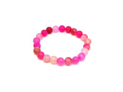 Achát matt színezett sávos pink golyó karkötő 8mm