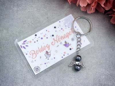 Nőnapi hematit ásvány angyal kulcstartó kártyával