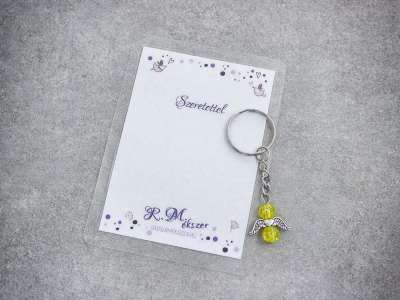 Szeretettel sárga angyal medálos kulcstartó