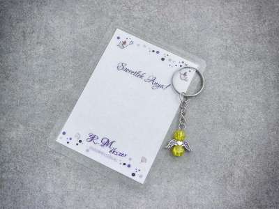 Szeretlek Anya sárga angyal medálos kulcstartó