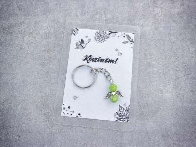 Köszönöm zöld angyal medálos kulcstartó