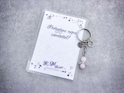 Pedagógus napra kulcstartó rózsakvarccal