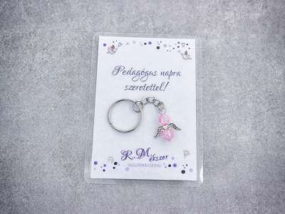 Pedagógus napra rózsaszín angyal medálos kulcstartó