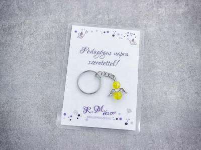 Pedagógus napra sárga angyal medálos kulcstartó