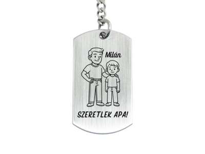 Szeretlek Apa gravírozott acél kulcstartó fiúgyermek nevével