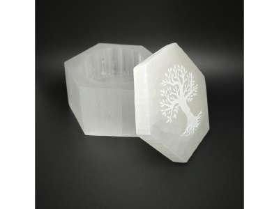 Szelenit doboz hatszög életfa fehér 6x8cm
