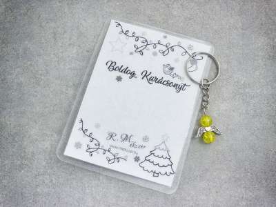 Boldog Karácsonyt sárga angyal medálos kulcstartó