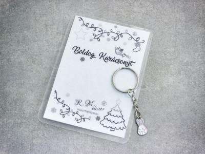 Boldog Karácsonyt színes nyuszi medálos kulcstartó