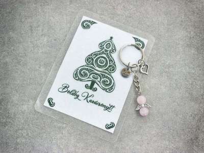 Boldog Karácsonyt kulcstartó rózsakvarccal