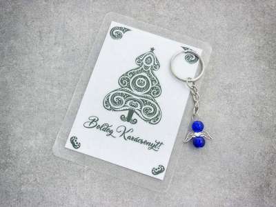 Boldog Karácsonyt sötétkék angyal medálos kulcstartó