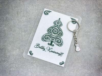 Boldog Karácsonyt színes nyuszi medálos kulcstartó