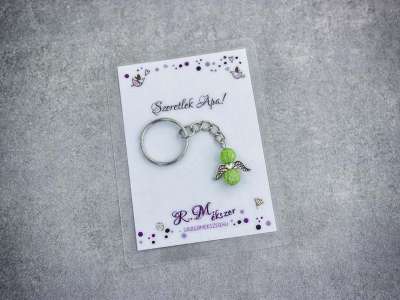 Szeretlek Apa zöld angyal medálos kulcstartó