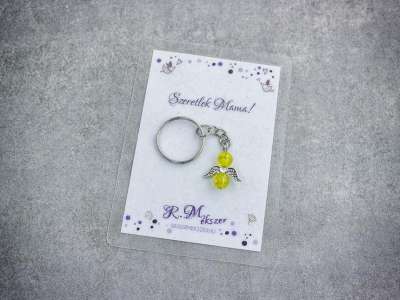 Szeretlek Mama sárga angyal medálos kulcstartó