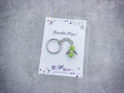 Szeretlek Papa zöld angyal medálos kulcstartó