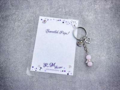 Szeretlek Papa kulcstartó rózsakvarccal