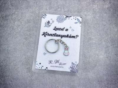 Leszel a Keresztanyukám színes nyuszi medálos kulcstartó