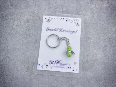 Szeretlek Keresztanya zöld angyal medálos kulcstartó