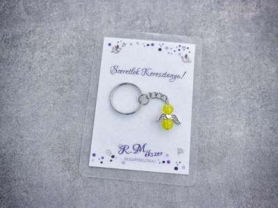 Szeretlek Keresztanya sárga angyal medálos kulcstartó