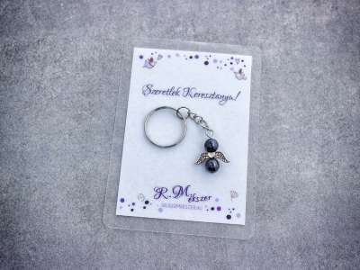 Szeretlek Keresztanya kulcstartó hematittal