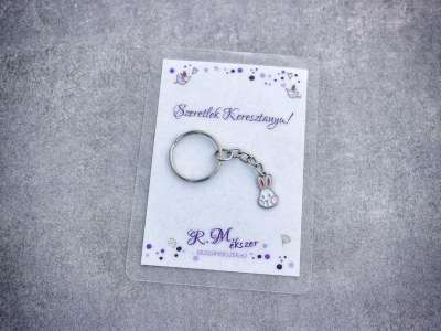 Szeretlek Keresztanya színes nyuszi medálos kulcstartó