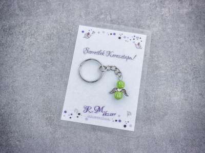 Szeretlek Keresztapa zöld angyal medálos kulcstartó