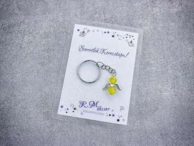 Szeretlek Keresztapa sárga angyal medálos kulcstartó