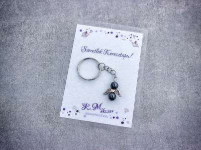 Szeretlek Keresztapa kulcstartó hematittal