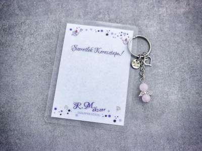 Szeretlek Keresztapa kulcstartó rózsakvarccal